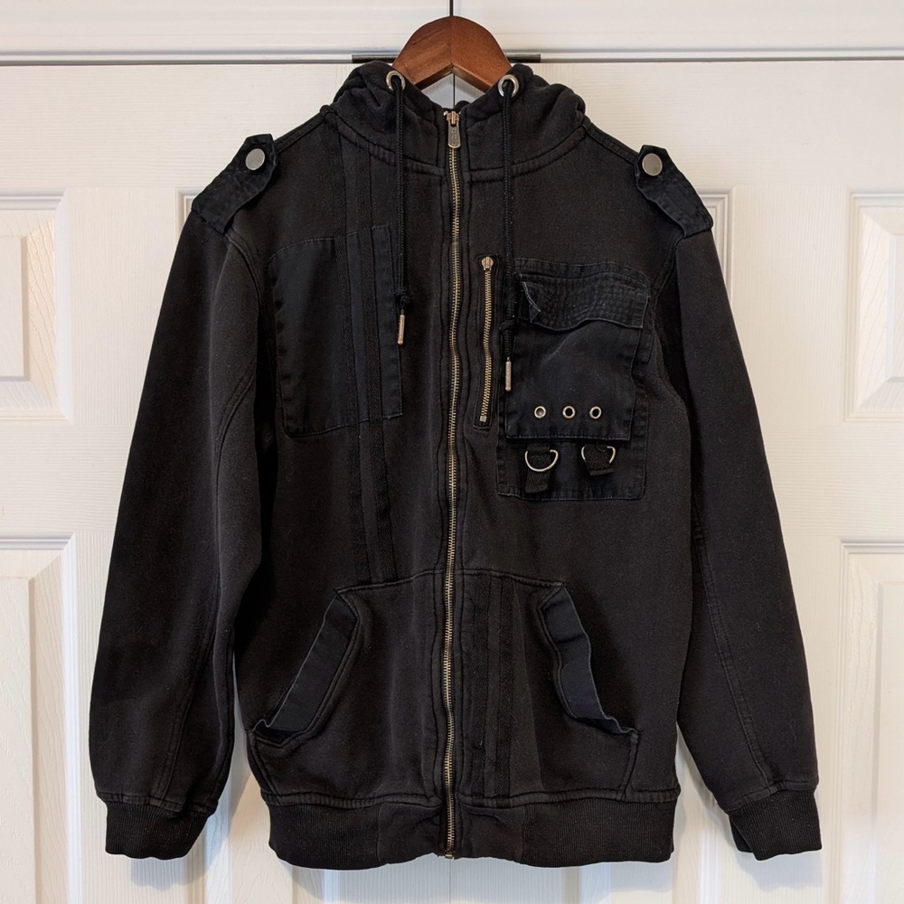 Y2K Vintage CSG Hoodie Grunge Buckles Pockets Epaulettes